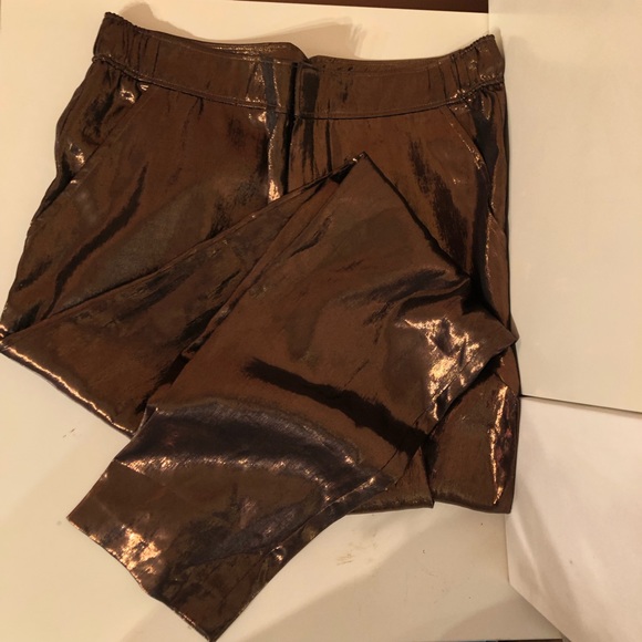 CLUB MONACO Fluid Metallic Bronze Slim Pant Summer Trouser Shiny Slinky Jogger - Picture 1 of 3